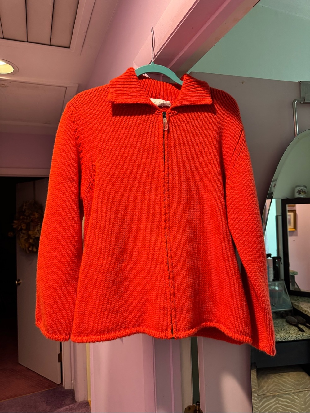 VTG!! Gispa Size L Bright Red Zip-Up Wool Knit Cardigan